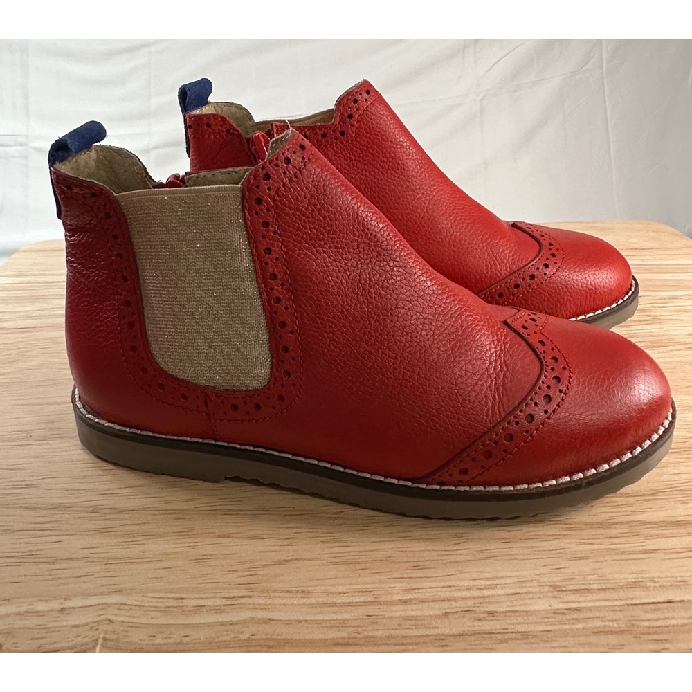 Mini Boden Red Leather Brogue Chelsea Boots Girls 35 (US 3.5) Wingtip Ankle